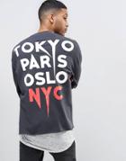 Asos Oversized Sweatshirt With Back Print & Side Zips - Black