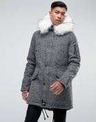 Sixth June Parka Jacket In Gray Wool With Oversized Faux Fur Hood - Gray