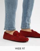 Asos Design Wide Fit Driving Shoes In Red Suede With Tie Front