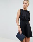 Asos Design Mini Woven Mix A-line Dress - Black