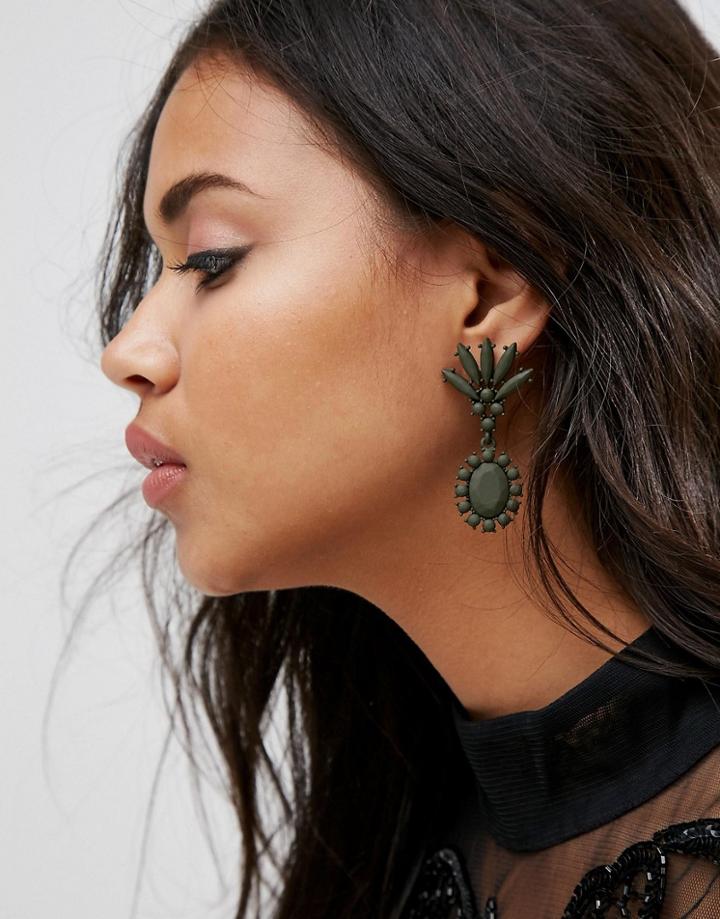 Asos Statement Color Drench Jewel Drop Earrings - Green