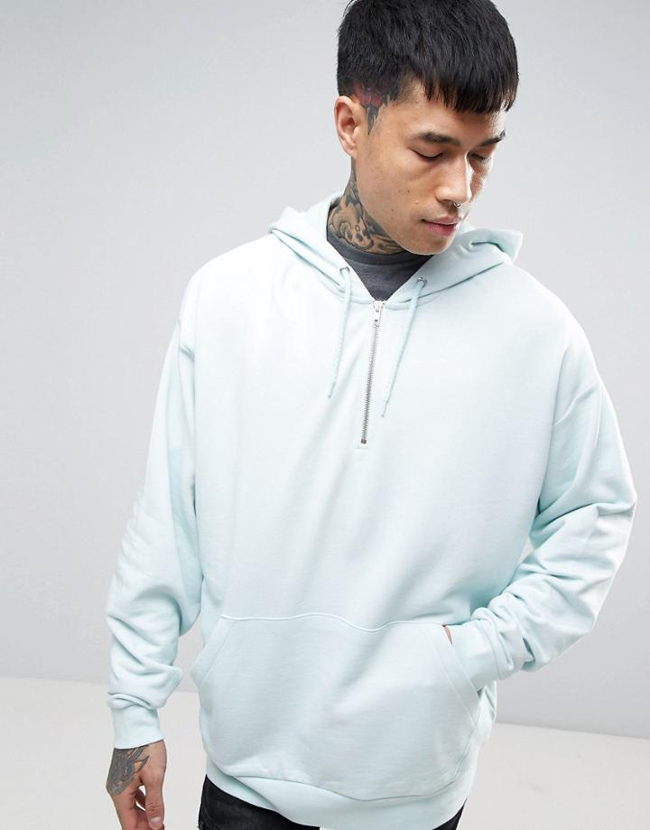 Asos Oversized Hoodie With Half Zip In Blue - Blue