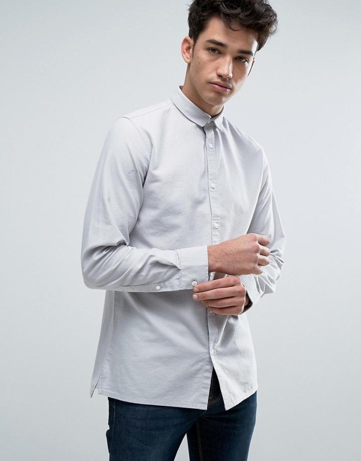 Jack & Jones Core Long Sleeve Slim Fit Cotton Oxford Shirt - Beige