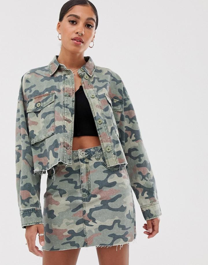 Signature 8 Cropped Camo Denim Jacket - Green