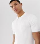 Asos Design Tall Muscle Fit Ribbed Polo In White - White