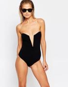 Stone Cold Fox For Beach Riot Textured Deep V Plunge Swimsuit - Black