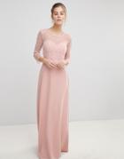 Little Mistress Maxi Dress With Sheer Mesh And Pearl Overlay - Pink