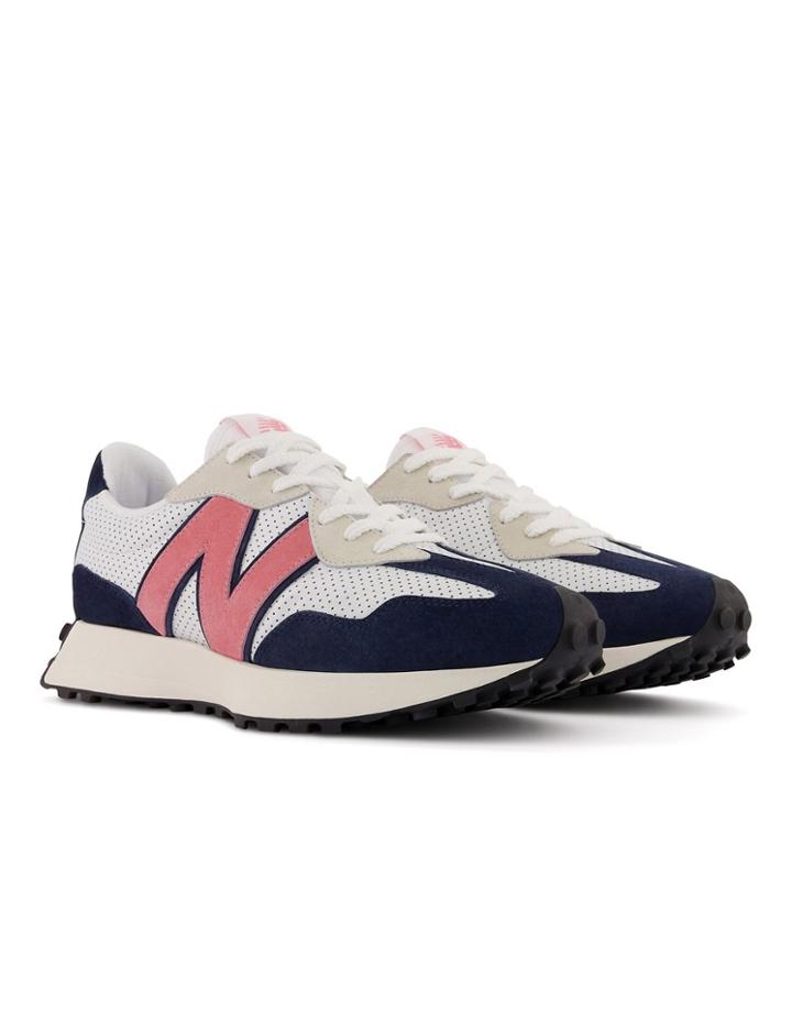 New Balance 327 Perforated Sneakers In White Navy And Pink