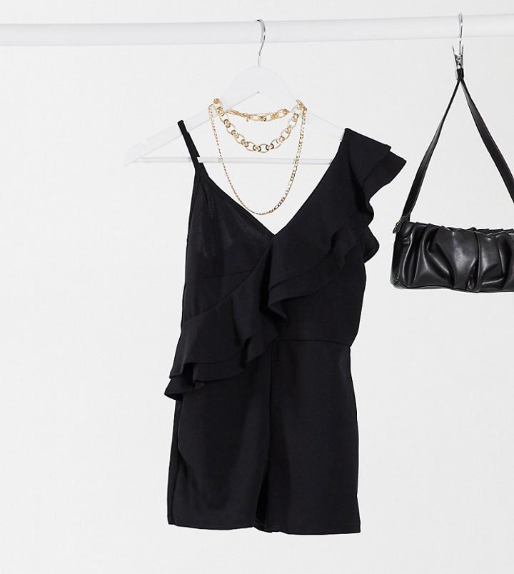 Missguided Petite One Shoulder Ruffle Romper In Black