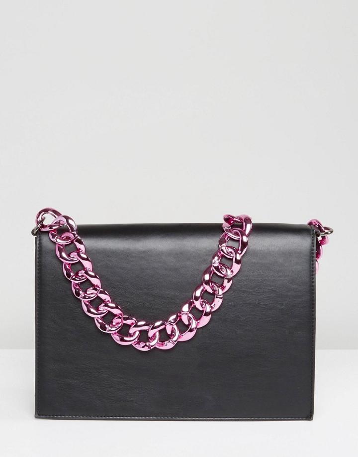 Asos Plain Shoulder Bag With Chunky Chain - Black