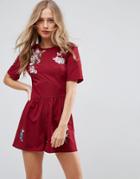 Asos Tea Romper With Embroidery - Red