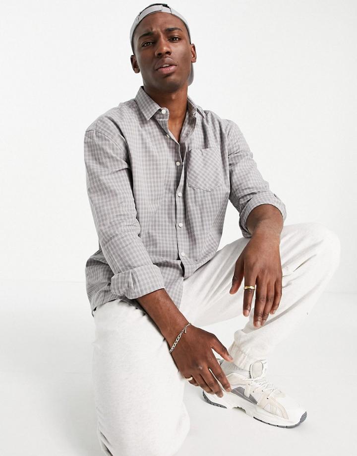 New Look Long Sleeve Oversized Check Shirt In Gray-grey
