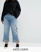Asos Curve Authentic Straight Leg Jeans In Oxford Wash With Fringed He