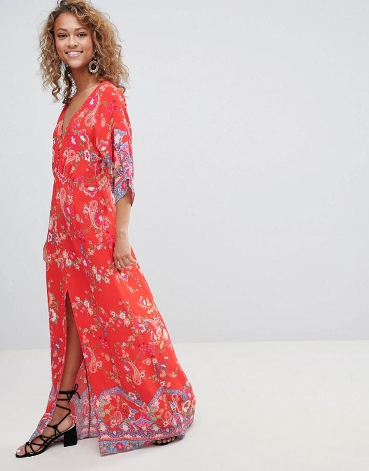 Miss Selfridge Kimono Sleeve Floral Printed Maxi Dress - Multi