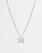 Asos Design Necklace With Faux Pearl And Silver Tone Butterfly Pendant