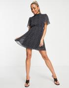 Trendyol Flutter Sleeve Mini Dress In Navy Spot