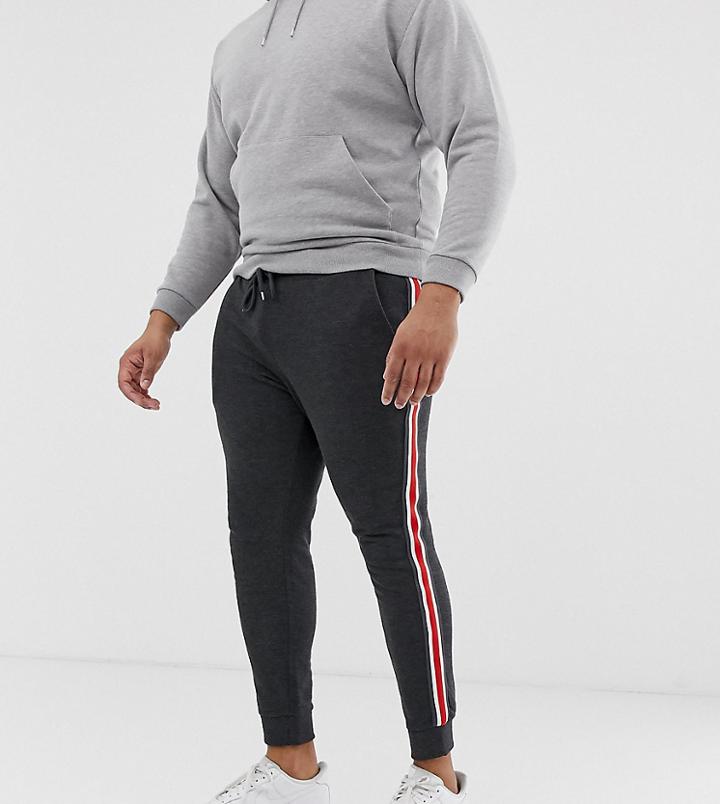 Asos Design Plus Skinny Sweatpants With Side Stripe In Charcoal - Gray