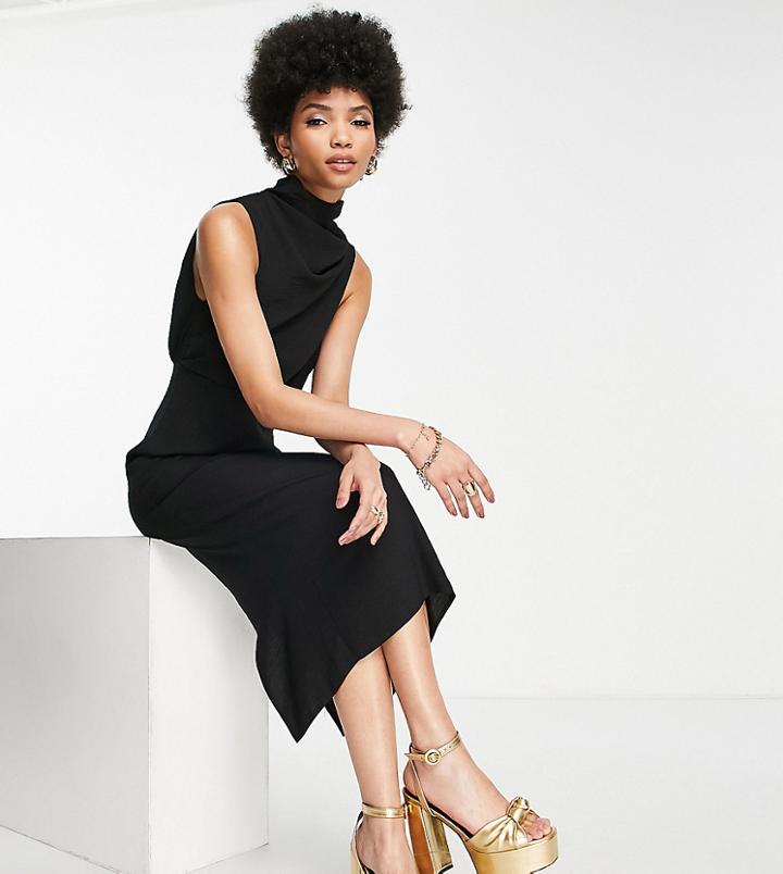 Asos Design Tall Sleeveless Cowl Front Pencil Midi Dress In Black