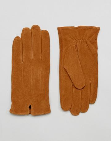 Barneys Suede Gloves In Tan - Tan