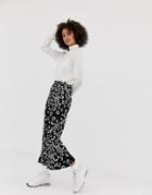 Asos Design Pants With Fluted Ruffle Hem In Mono Animal Print - Multi