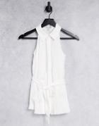 In The Style X Billie Faiers Sleeveless Collar Detail Pleated Top With Belt In White