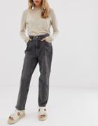 Cheap Monday High Rise Mom Jean In Salt And Pepper Rigid Denim-black