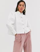 Sister Jane Shirt With Volume Sleeves And Faux Pearl Heart Buttons - White