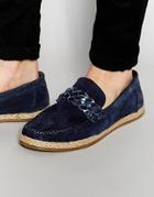 Asos Loafers In Navy Suede With Jute Wrap Sole - Navy