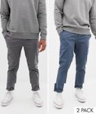 Asos Design 2 Pack Slim Chinos In Dark Blue & Gray Save-multi