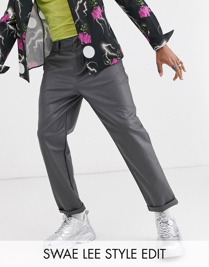 Asos Design Faux Leather Pants In Gray
