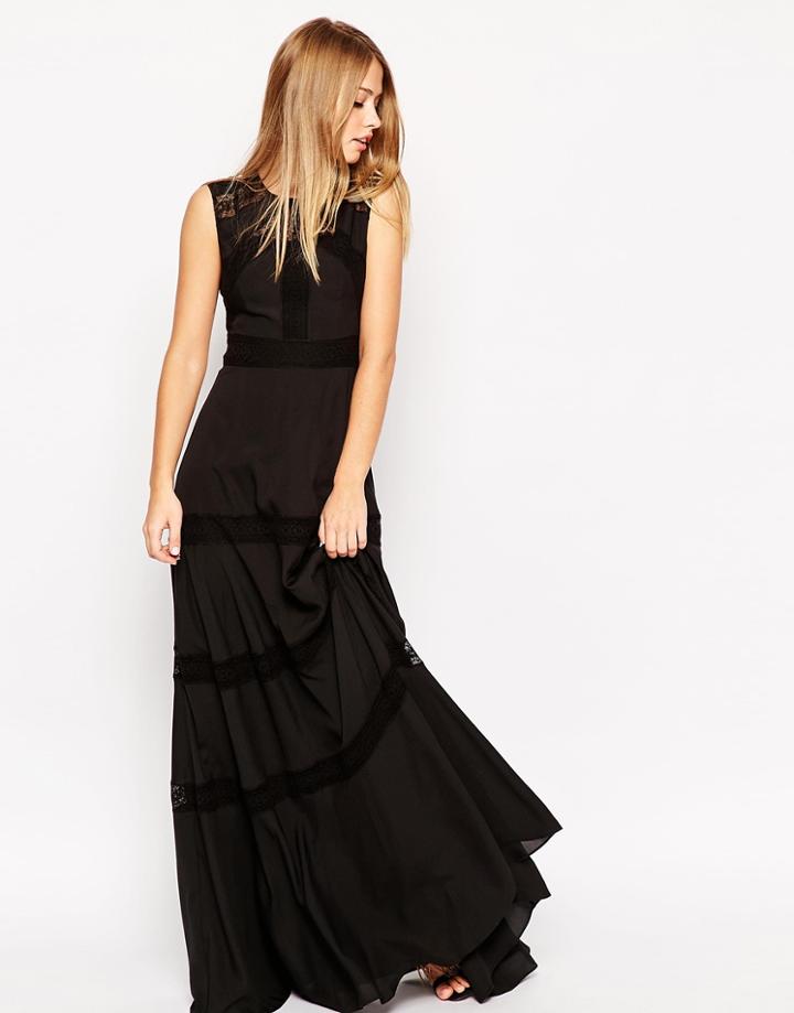Needle & Thread Lace Insert Circle Hem Maxi Dress - Black