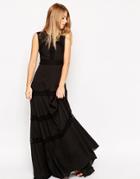 Needle & Thread Lace Insert Circle Hem Maxi Dress - Black