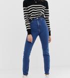 Asos Design Tall Recycled Farleigh High Waisted Slim Mom Jeans In Mid Wash Blue