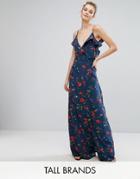 Fashion Union Tall Cold Shoulder Frill Printed Cami Dress - Multi