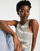 Weekday Stella Organic Cotton Printed Tank Top In Gray Tie Dye-multi