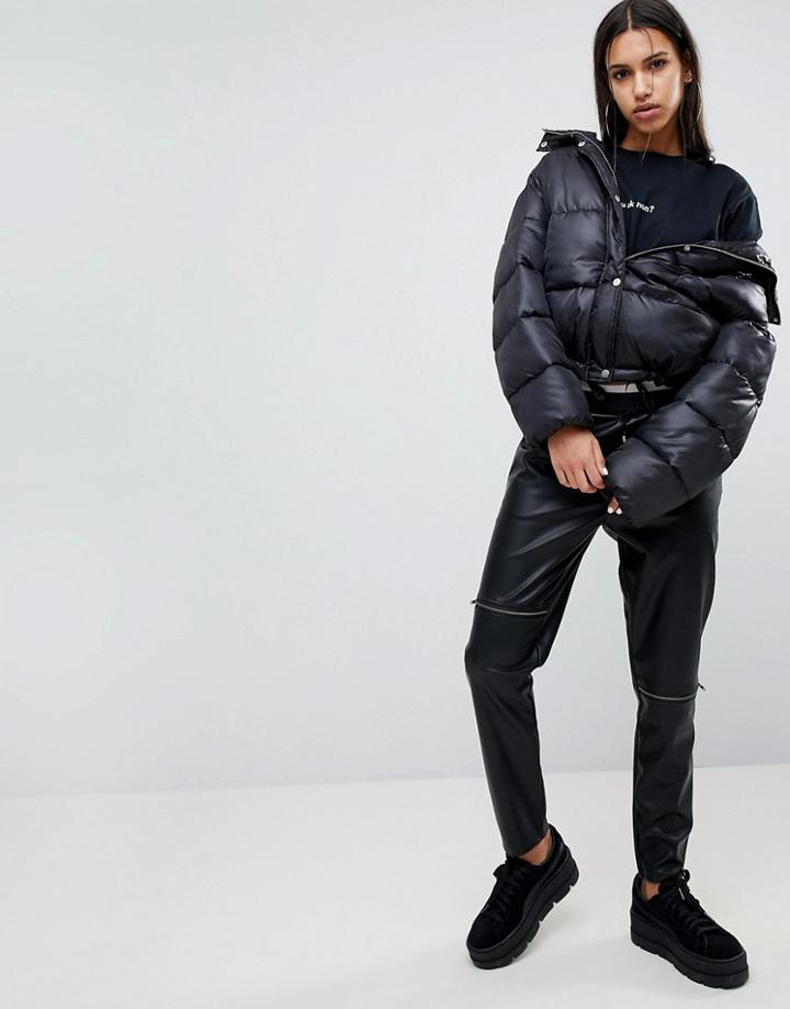 Noisy May Leather Look Zip Pants - Black