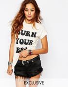 Milk It Vintage Festival T-shirts With Burn Your Bra Print - Cream
