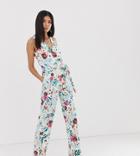 Little Mistress Tall Wrap Front Jumpsuit In Multi Floral Print - Multi