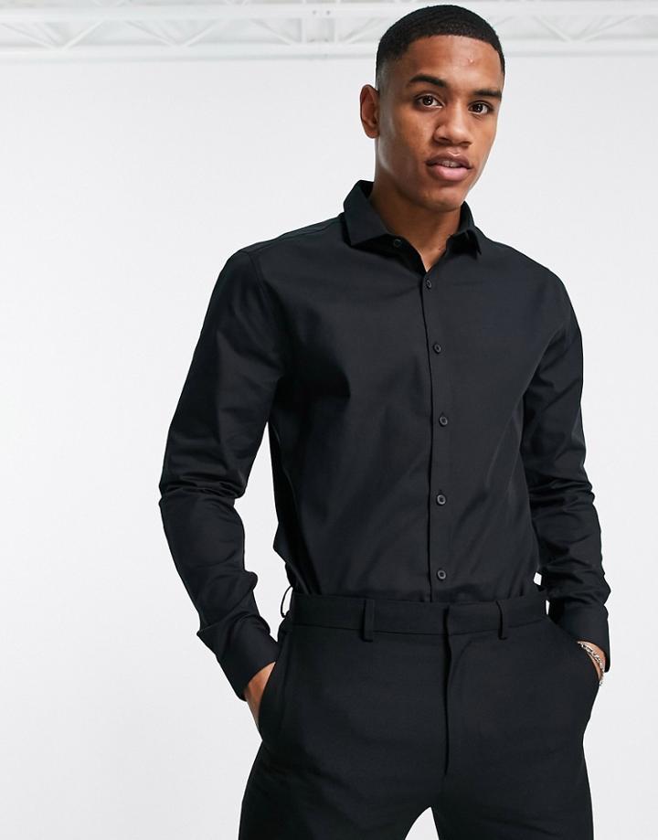 Topman Formal Long Sleeve Shirt In Black
