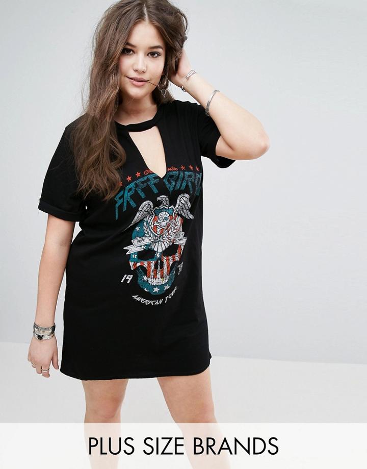 Missguided Plus Cut Out Slogan T-shirt Dress - Black