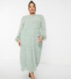 Asos Design Curve Tiered Midi Dress In Fluffy Texture In Sage Green