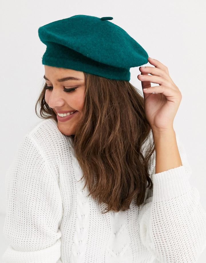 Asos Design Wool Beret In Green