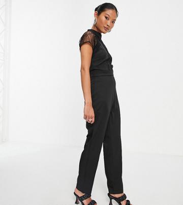 Liquorish Petite Lace Jumpsuit In Black
