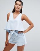 Parallel Lines Crop Swing Top With Deep V Co-ord - Blue