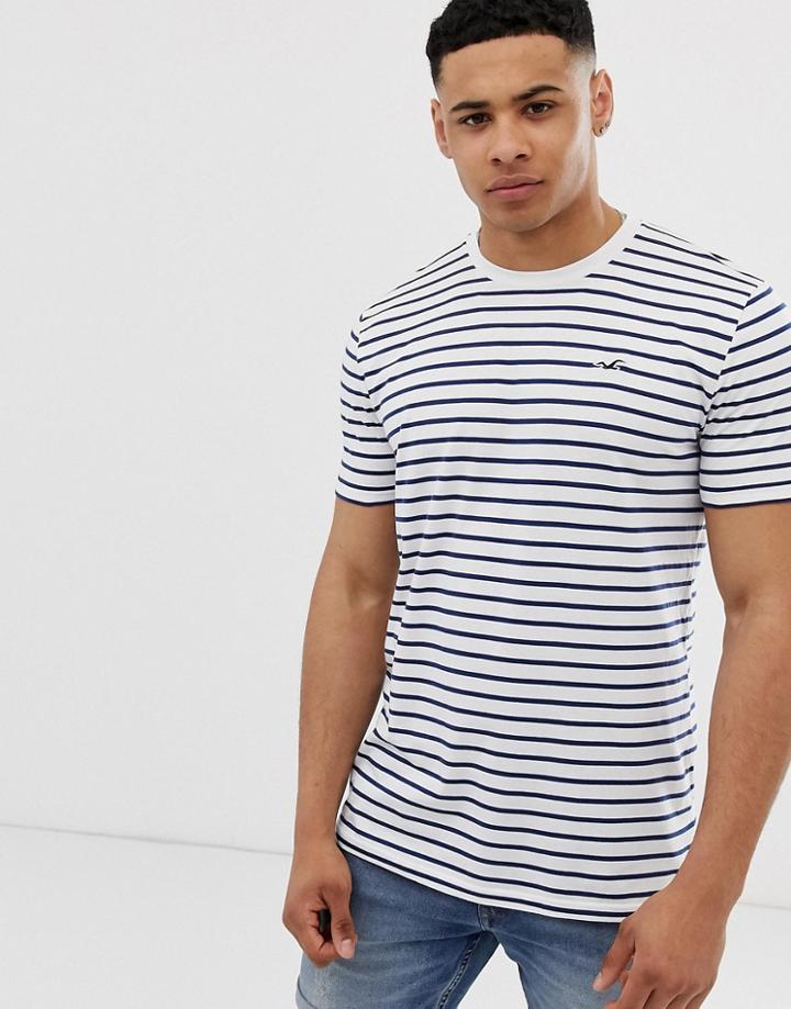 Hollister Icon Logo Stripe T-shirt In White
