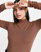 Jdy High Neck Top In Chocolate Brown