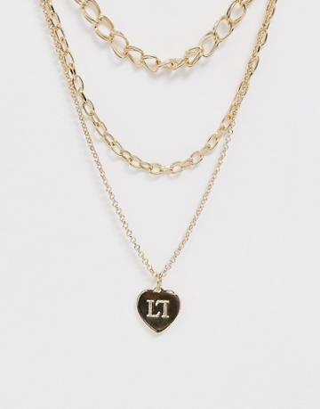 Lipsy Multi Chain Necklace With Heart In Gold