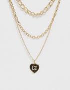 Lipsy Multi Chain Necklace With Heart In Gold