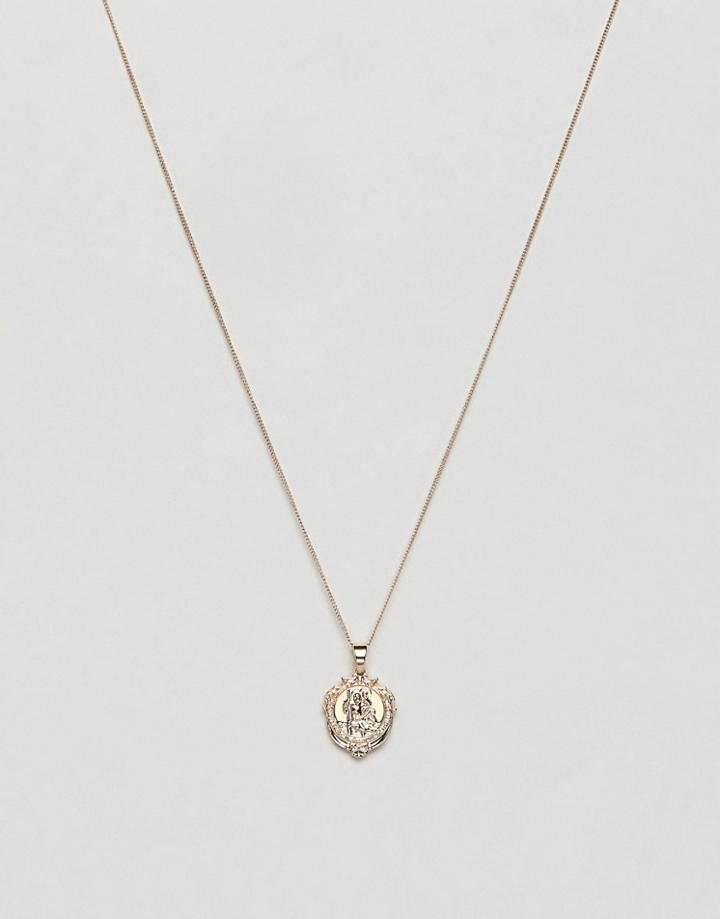 Chained & Able St Christopher Mico Detail Medallion Necklace In Gold - Gold