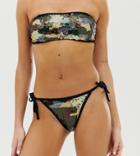 New Look Camo Sequin Tie Side Bikini Bottom In Orange Pattern